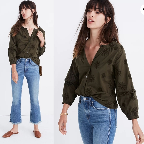 Madewell Tops - Madewell Embroidered Bubble Sleeve Sleeve Top